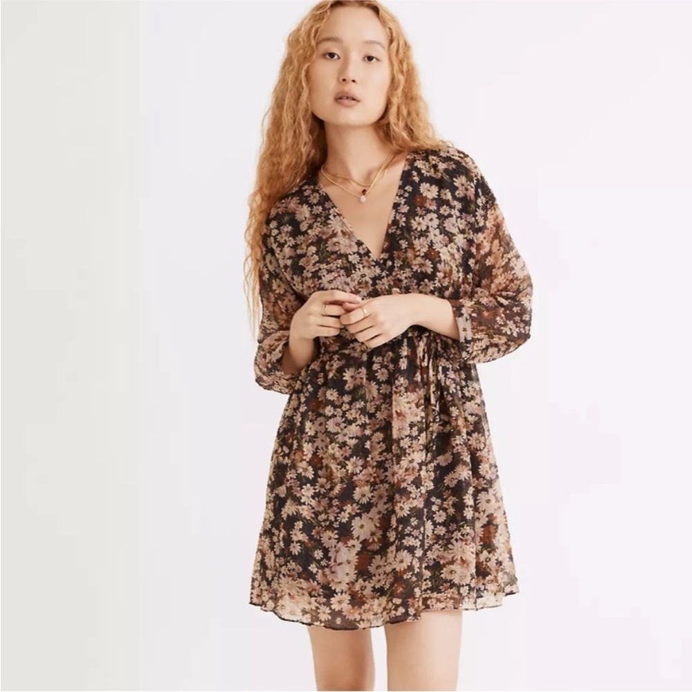 Madewell Drawstring Faux Wrap Mini Dress Daisy Reverie Floral Medium